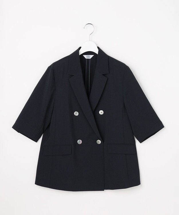 J.PRESS LADIES S BREEZ COOL トロ ハーフスリーブ ダブル ジャケット ネイビー系