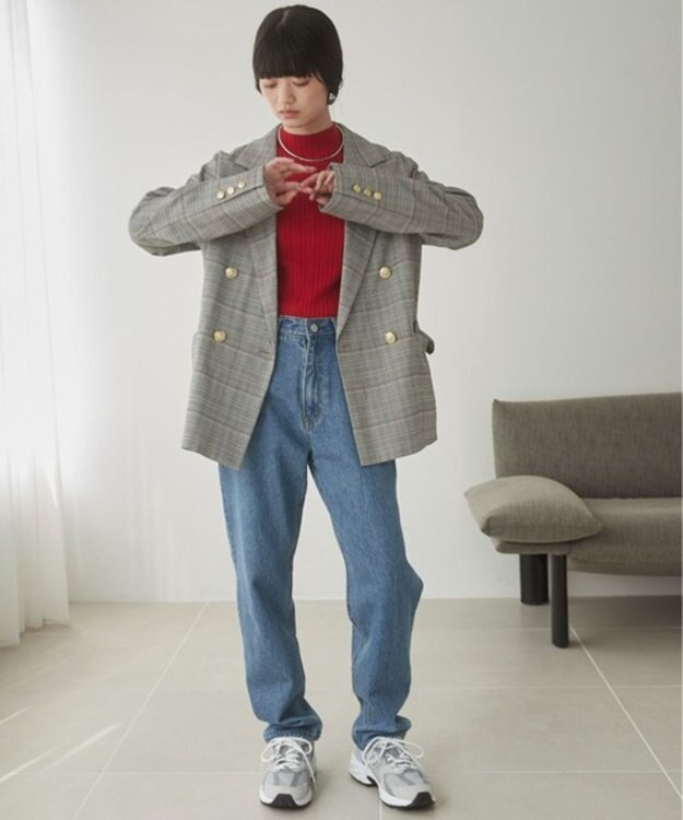 WEGO 【ANGIE VINTAGE/セレモニー】金ボタン ダブルブレザージャケット グレーチェック1