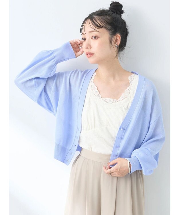 earth music&ecology シアーラメＶネックカーディガン Lavender
