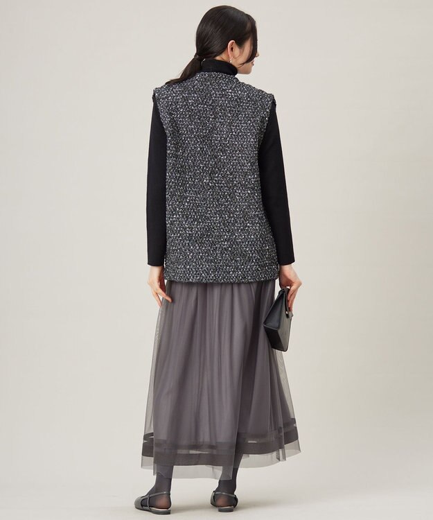 自由区 L ツイード調ニット ジレ ダークネイビー系