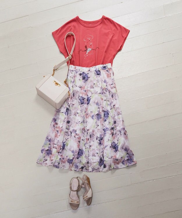 ANY SIS 【洗える】アクアフローラル スカート ピンク系