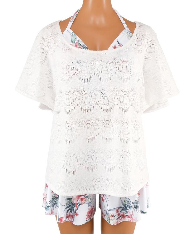 San-ai Resort（三愛水着楽園） 【新色ホワイト＆パープル入荷】４点セット水着　9M・11L【San-ai Resort（サンアイリゾート）】 ホワイト