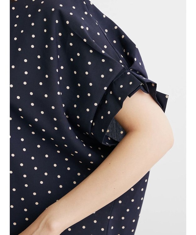 Green Parks ドット柄タックスリーブブラウス Dark Navy