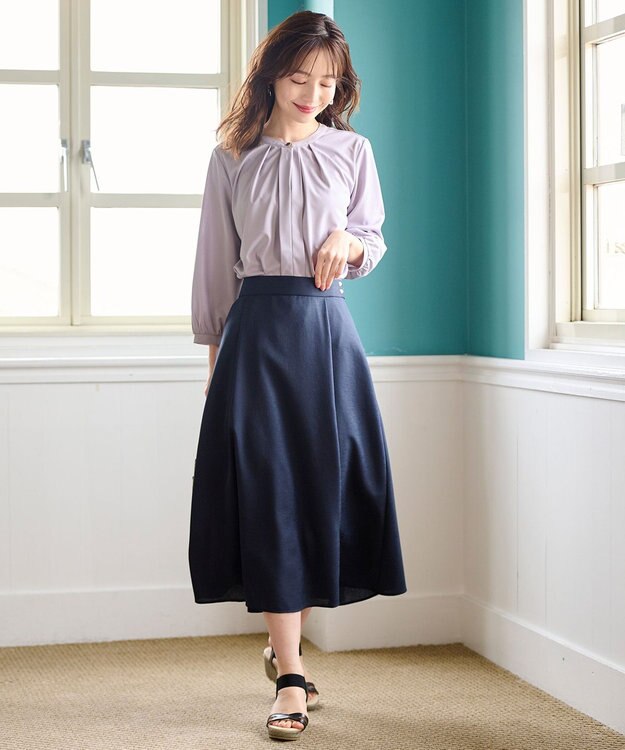 ANY SIS 【接触冷感・吸水速乾・UVケア】エアリードレープスムース 七分袖ブラウス ラベンダー