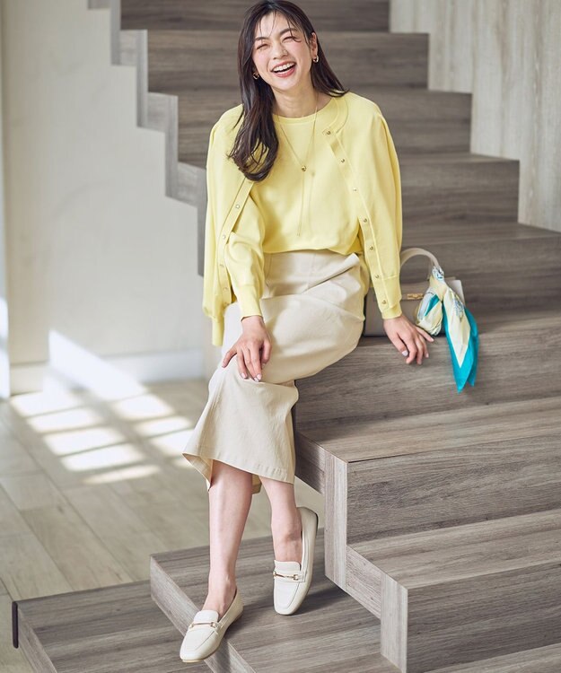 ANY L スプリングカラーニットドルマンプルオーバー イエロー