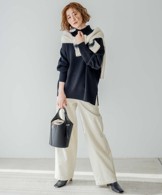 23区 【洗える】ウールカシミヤ ハイネック ニット ブラック系