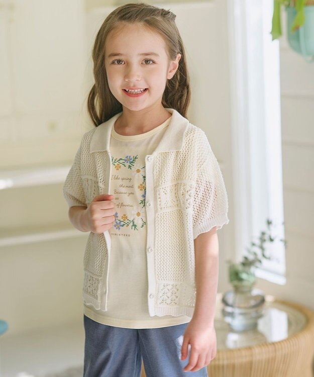 組曲 KIDS 【150-160㎝】 フラワーリースTeeシャツ クリームイエロー