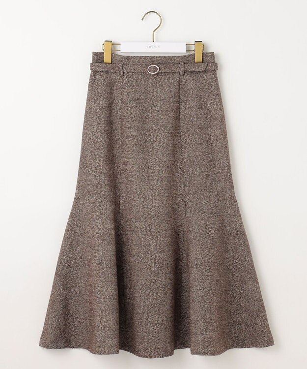 ANY SIS 【洗える】ラメツイードナローフレア スカート ブラウン系