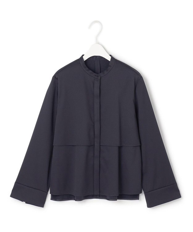 ICB 【洗える】ウォームサテン クロップドシャツ ネイビー系