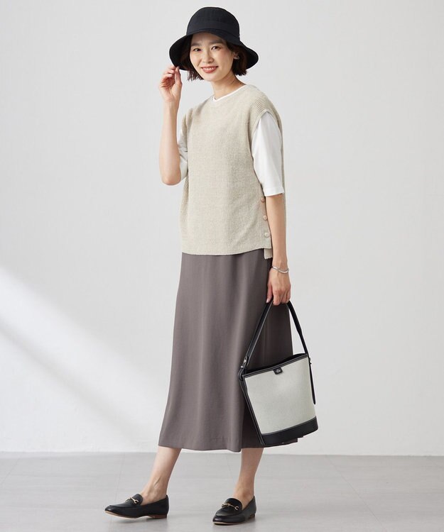 J.PRESS LADIES 【洗える】バックサテンジョーゼット キャミワンピース モカ系