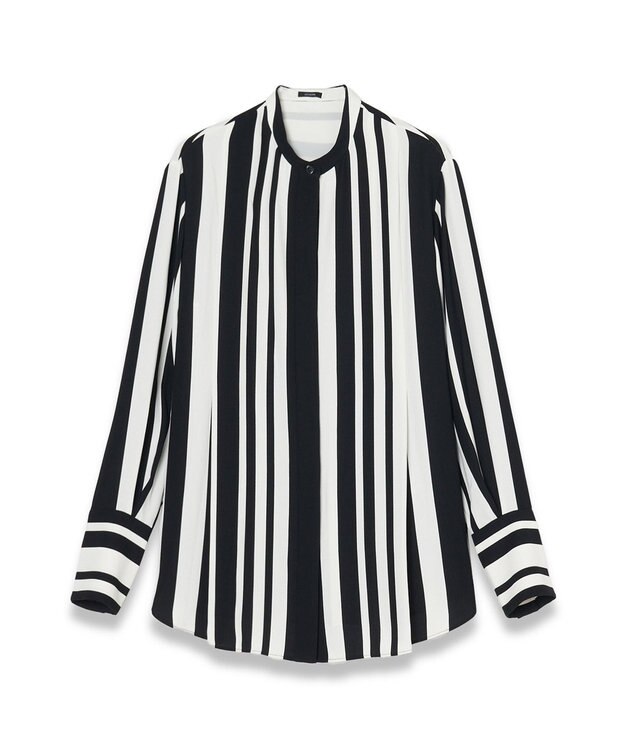JOSEPH ストライプクレープ　ノーカラーシャツ Ivory/Black
