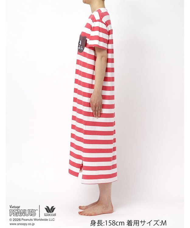 WACOAL PEANUTS ネグリジェ 4分袖 ワンピース 綿100%(本体) スヌーピー レディース FNT166 /ワコール レッド