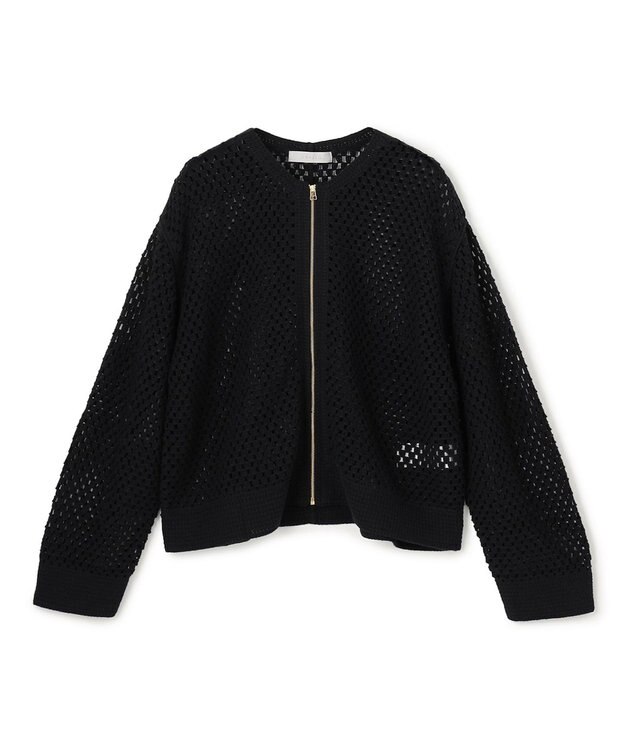 UNFILO L クロシェレースニット ZIPカーディガン ブラック