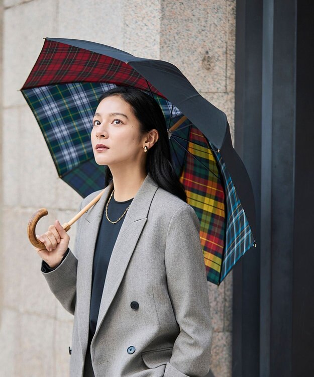 +RING 【2重張り】プラスリング 晴雨兼用傘（長ショート） CHK T1248 マルチカラー