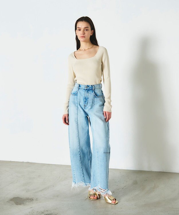 GRACE CONTINENTAL リブスクエアニットトップ キナリ