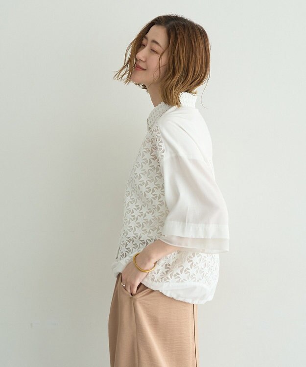 YECCA VECCA レースMIXレイヤードハーフスリーブシャツ White