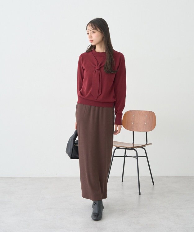 earth music&ecology ボウタイニットプルオーバー Red