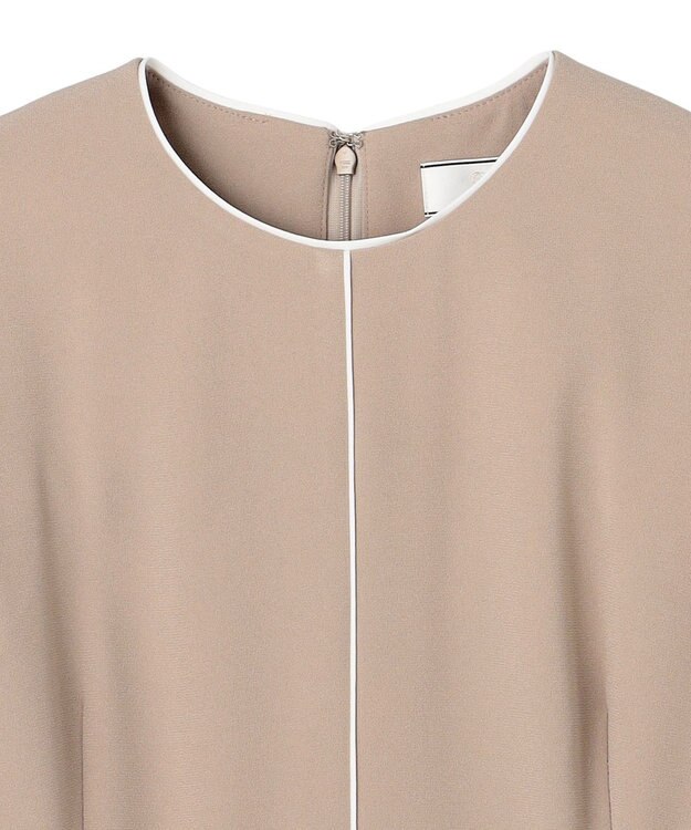 BEIGE， 【セットアップ対応】CINDY / 配色ライン クルーネックドレス Taupe x White