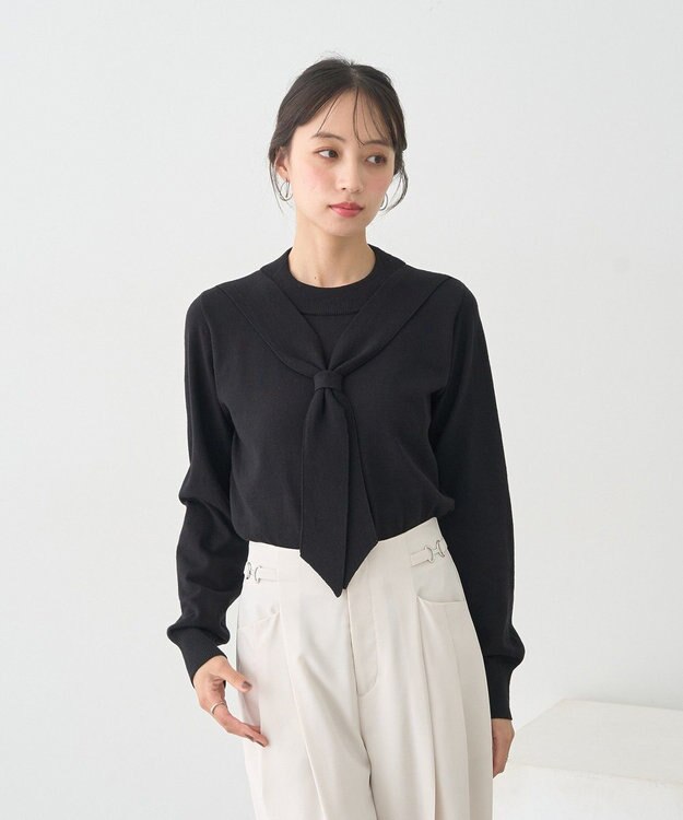 earth music&ecology ボウタイニットプルオーバー Black