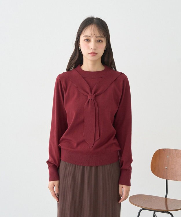 earth music&ecology ボウタイニットプルオーバー Red