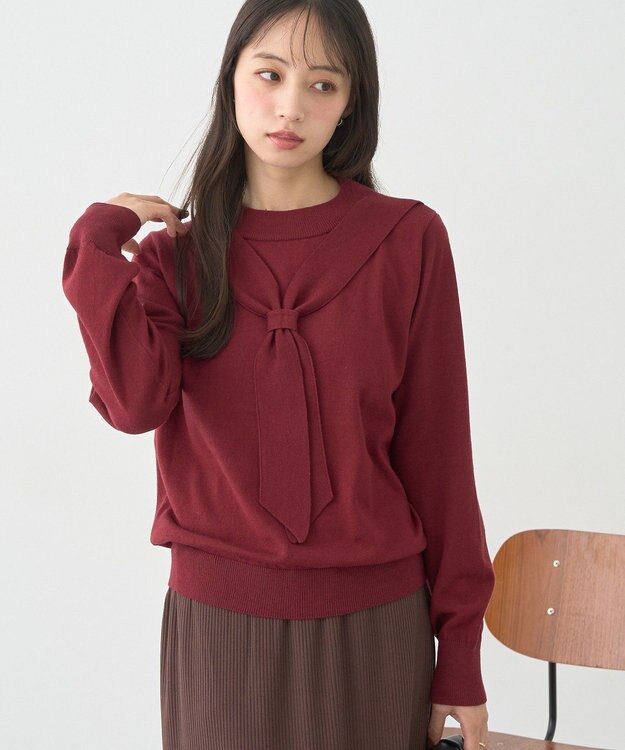 earth music&ecology ボウタイニットプルオーバー Red