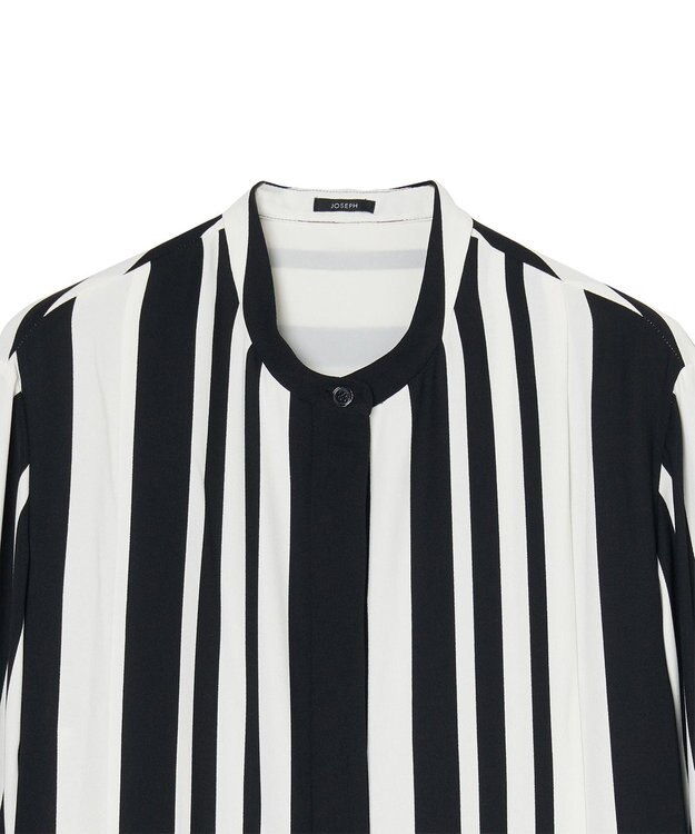 JOSEPH ストライプクレープ　ノーカラーシャツ Ivory/Black