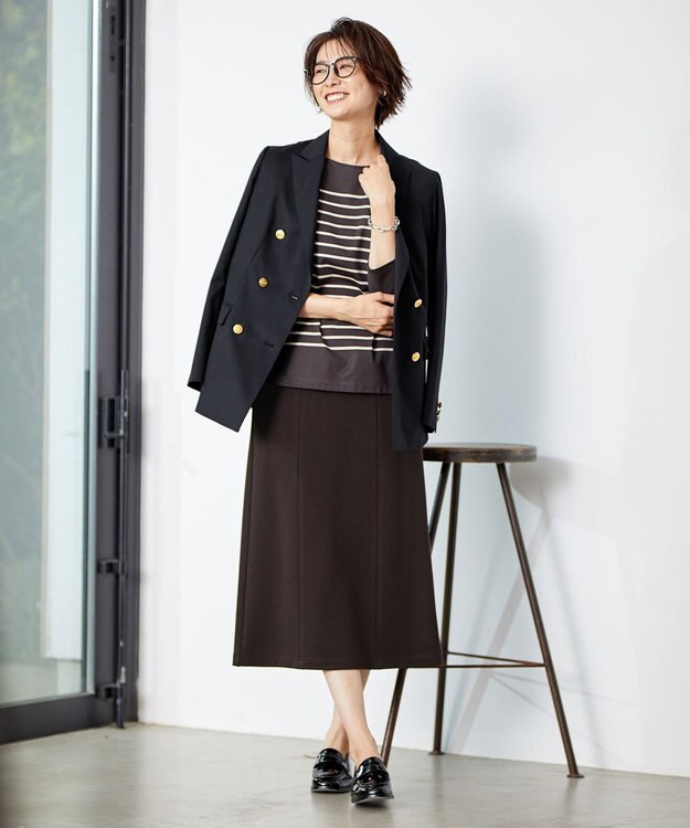 J.PRESS LADIES 【洗える】デュアルウォームポンチ スカート ダークブラウン系