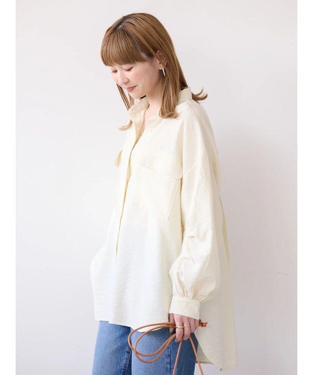 AMERICAN HOLIC 接触冷感Ｗポケット袖タックシャツチュニック Ivory