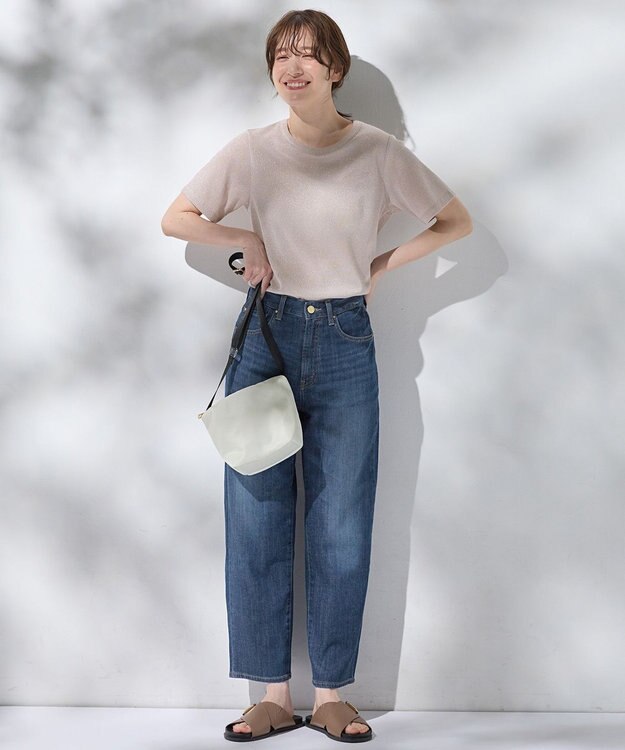 ANY L 【洗濯機可】ラメテレコTシャツ ベージュラメ