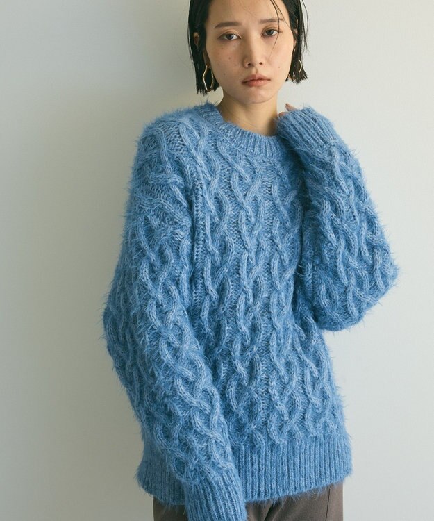 Green Parks armonia．シャギーケーブルニット Blue