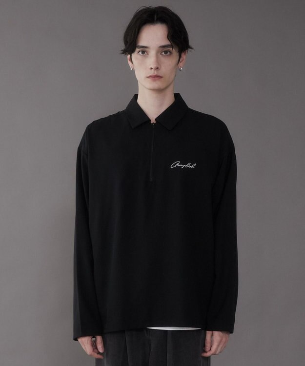 WEGO 【軽量/シワにならない】ドライポリハーフZIPシャツ（LS） ブラック