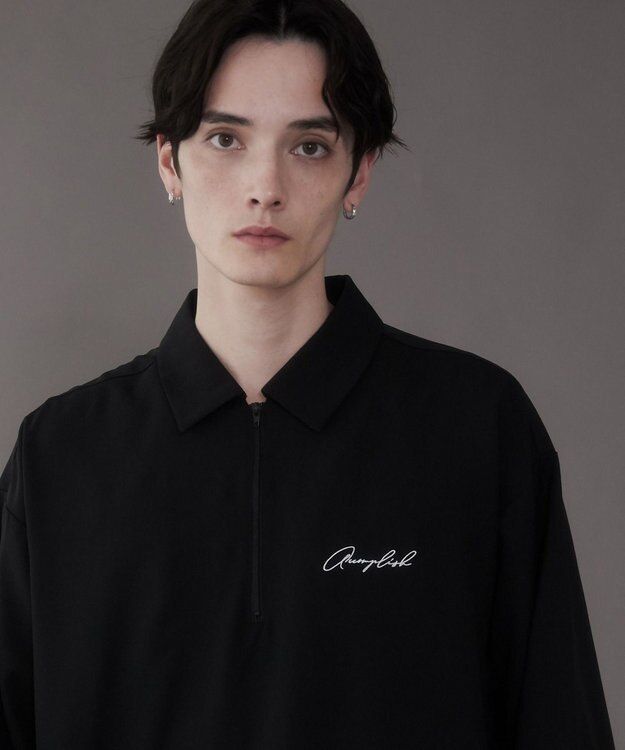 WEGO 【軽量/シワにならない】ドライポリハーフZIPシャツ（LS） ブラック