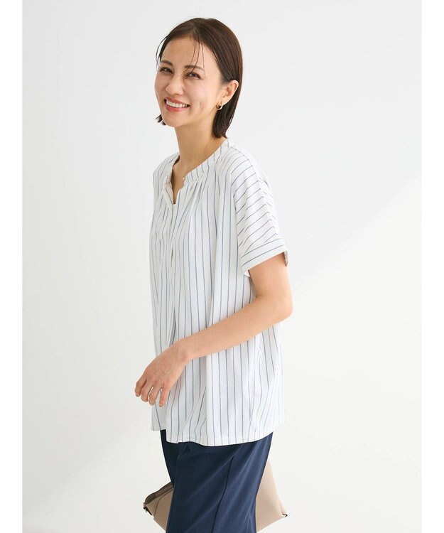 Green Parks ２ｗａｙ　フレンチスリーブ釦付ブラウソー Stripe
