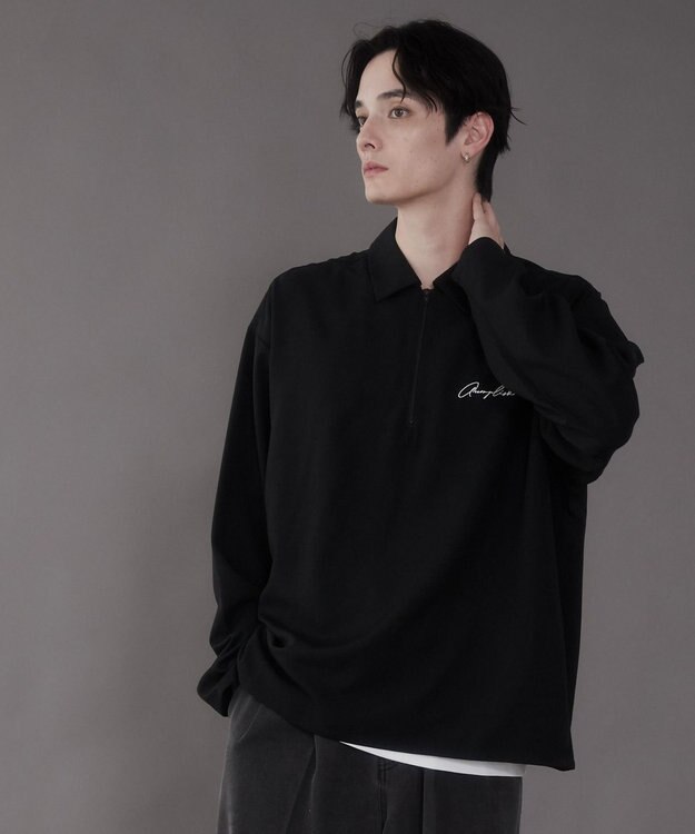 WEGO 【軽量/シワにならない】ドライポリハーフZIPシャツ（LS） ブラック