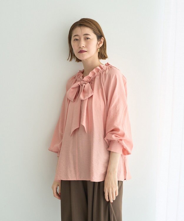 YECCA VECCA フリルギャザーボウタイブラウス Pink