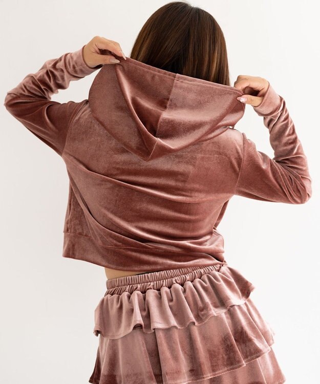 WEGO 【SETUP対応ITEM】ラインストーンベロアWZIPパーカー ピンク