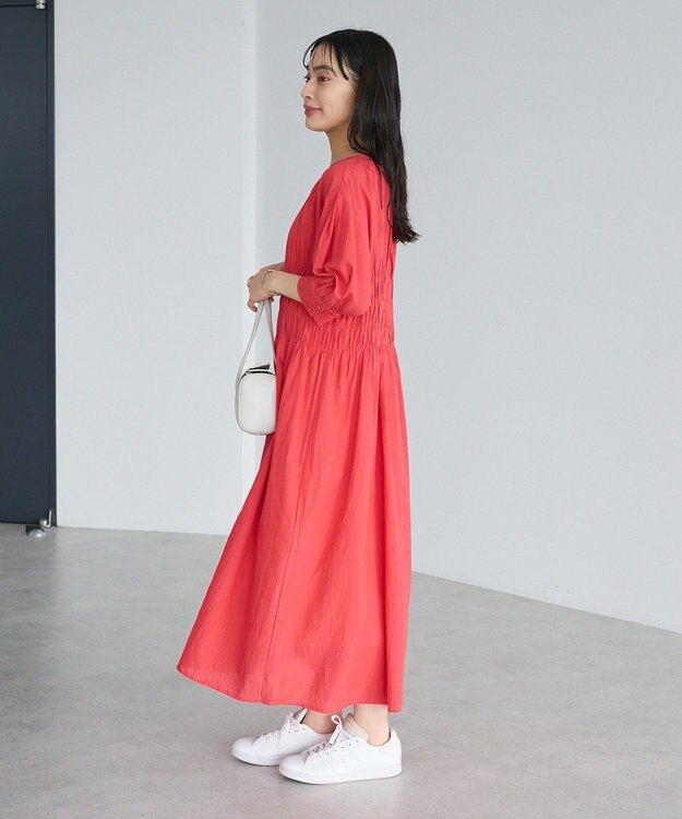 CRAFT STANDARD BOUTIQUE インド製 ハーフスリーブシャーリングワンピース Red