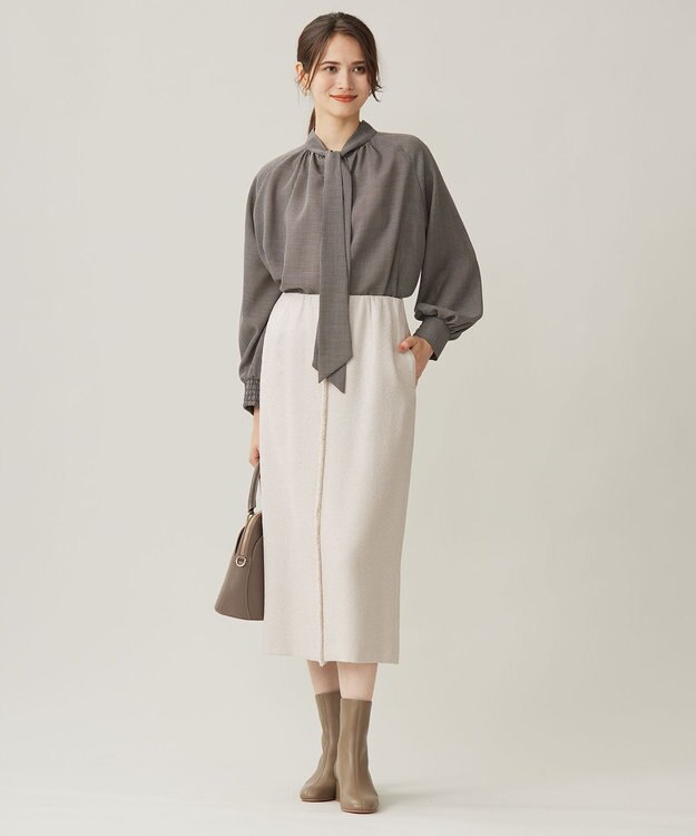 自由区 S ブライトリングツイードストレート スカート ライトグレー