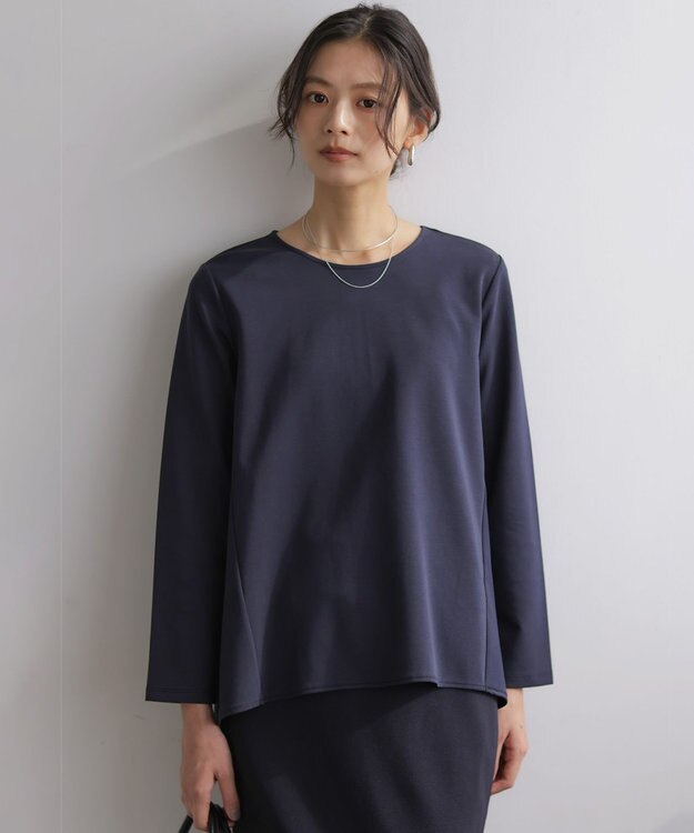 組曲 L バックフレアロングＴシャツ ネイビー系