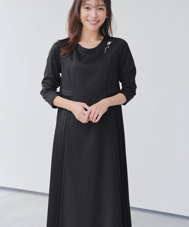 Tiaclasse 【洗える】サイドプリーツワンピース ブラック