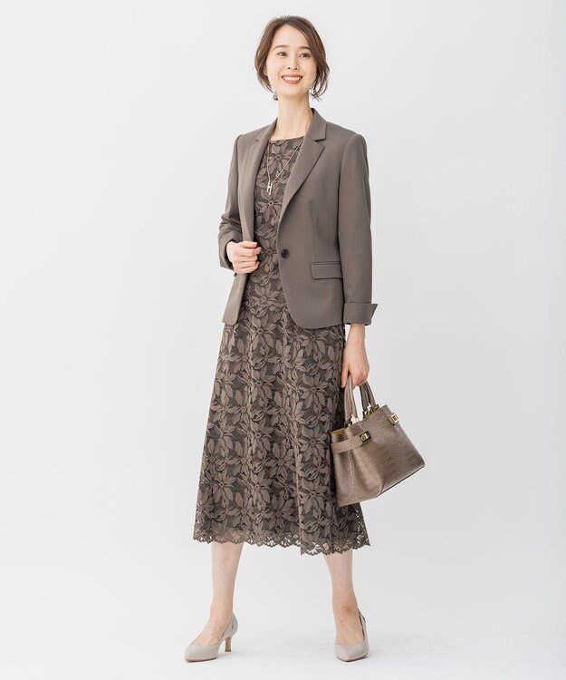 自由区 【XSサイズ～/洗える】WASHABLEPONTE テーラードジャケット カーキ系