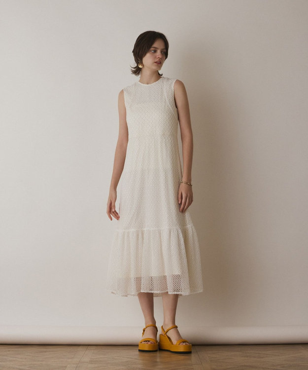 GRACE CONTINENTAL メッシュロングワンピース ホワイト