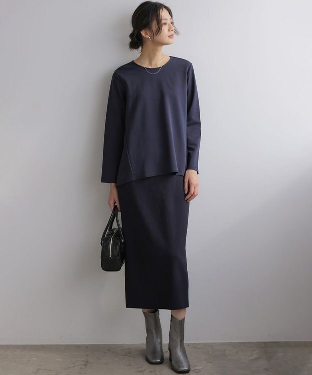 組曲 L バックフレアロングＴシャツ ネイビー系
