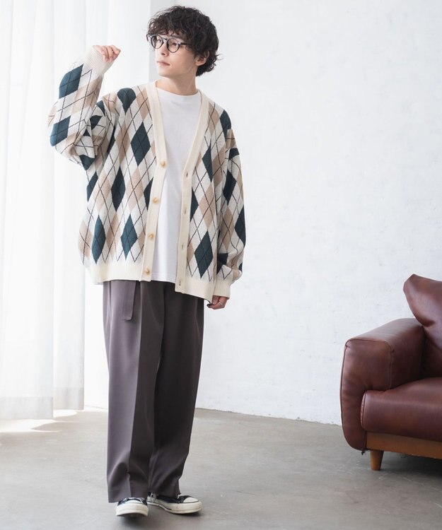 WEGO ルーズフィット総柄カーディガン 柄1