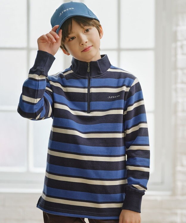 J.PRESS KIDS 【110-130cm】ハーフジップ ボーダー トレーナー ネイビー系1