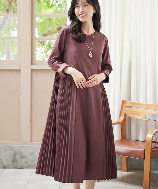 Tiaclasse 【洗える】サイドプリーツワンピース ピンク