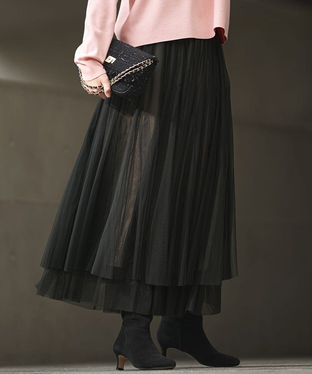 23区 S 【洗える】レイヤード チュール スカート ブラック系