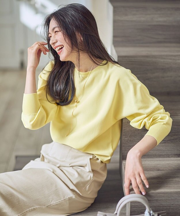 ANY L スプリングカラーニットドルマンプルオーバー イエロー