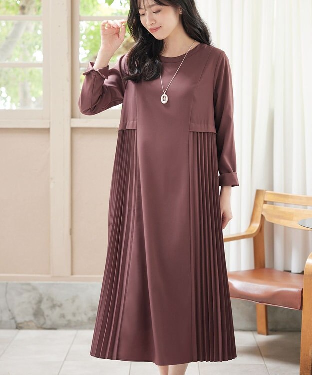 Tiaclasse 【洗える】サイドプリーツワンピース ピンク