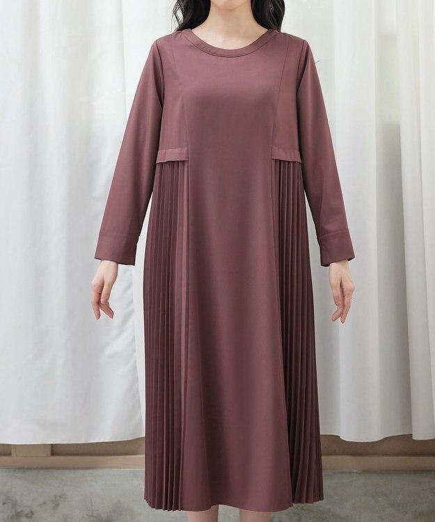 Tiaclasse 【洗える】サイドプリーツワンピース ピンク